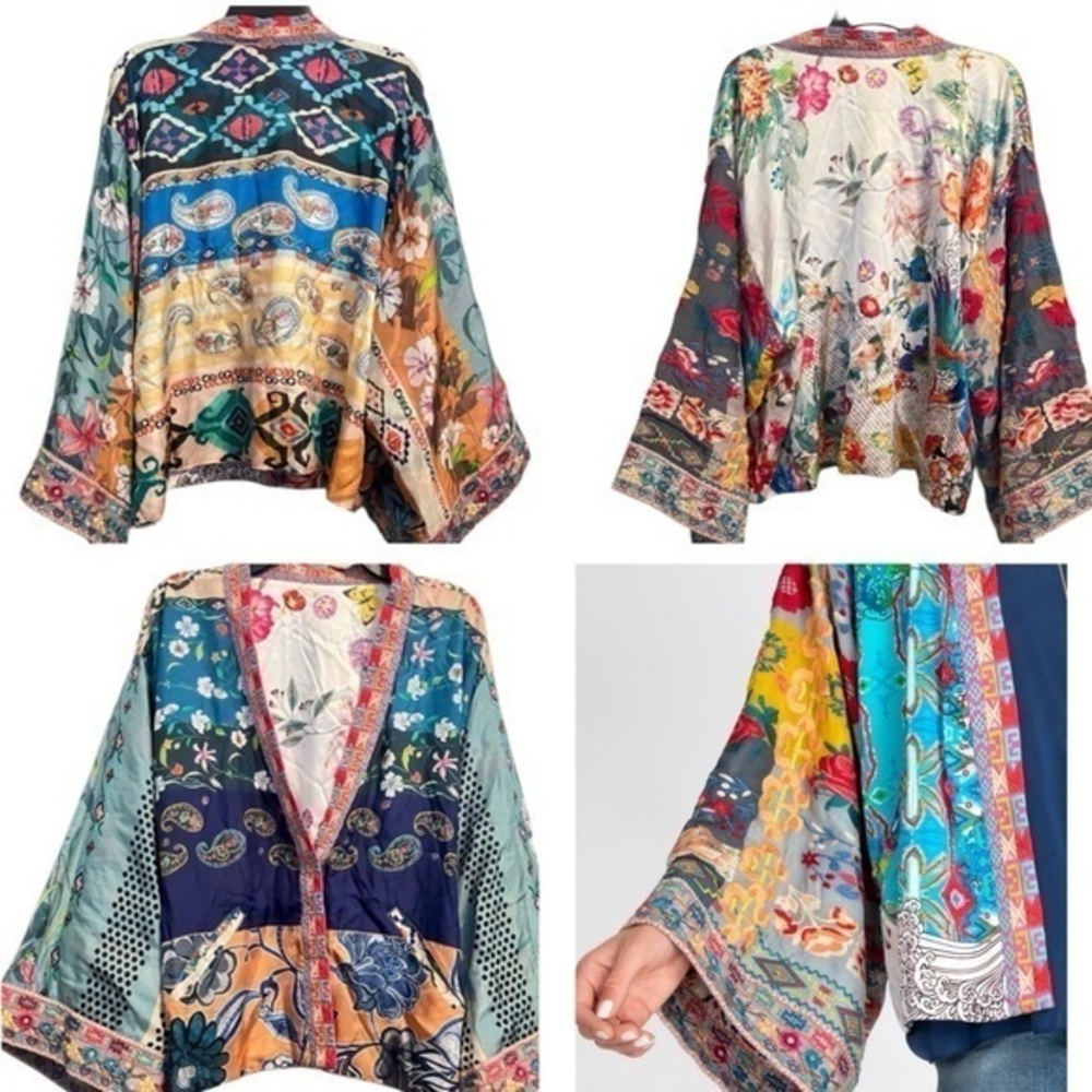 Johnny Was reversible “Dreamer” heavily embroidered silk kimono jacket NWT